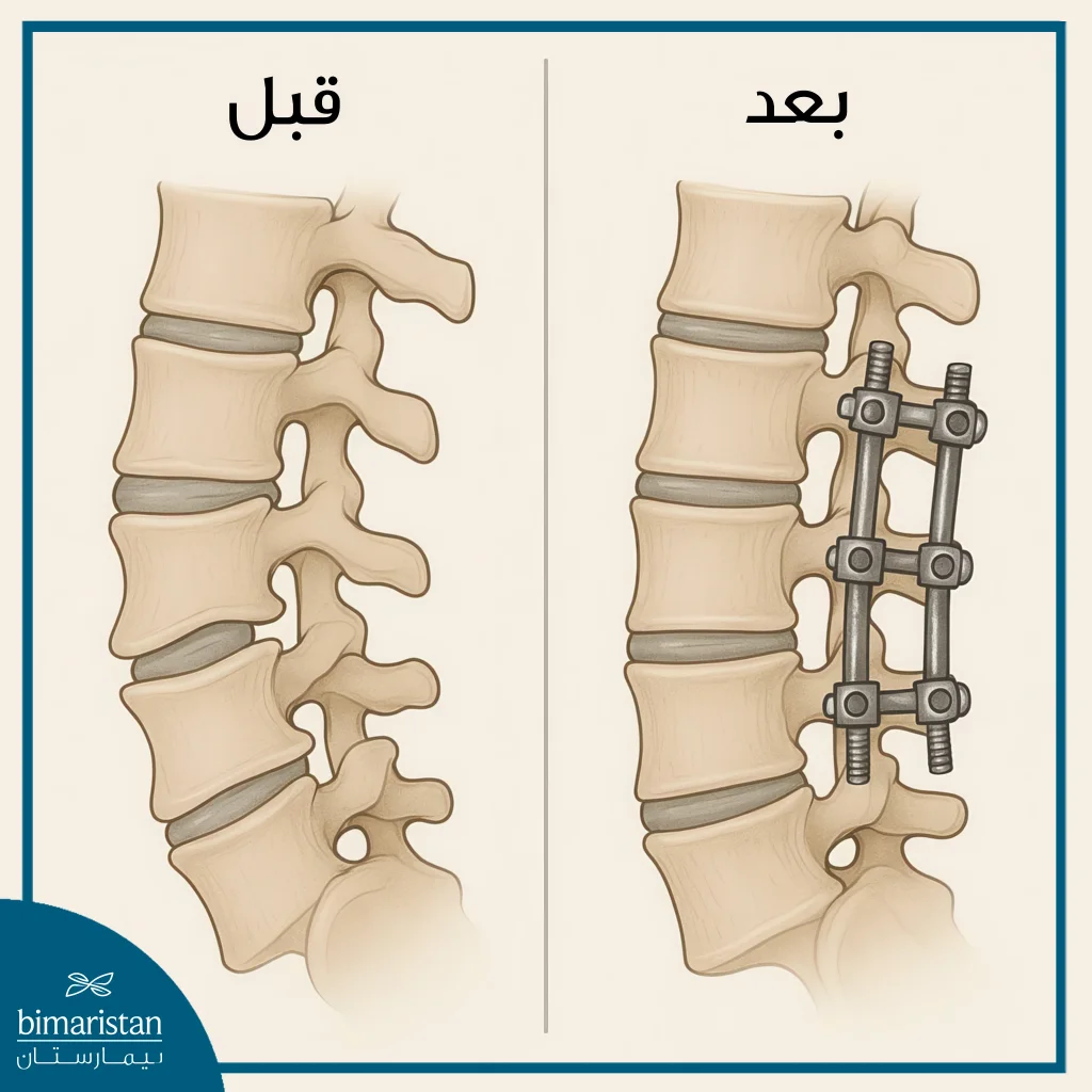 عملية دمج الفقرات لعلاج الانزلاق الغضروفي والعمود الفقري: متى تُجرى وما فوائدها؟ 2 عملية تثبيت الفقرات قبل وبعد