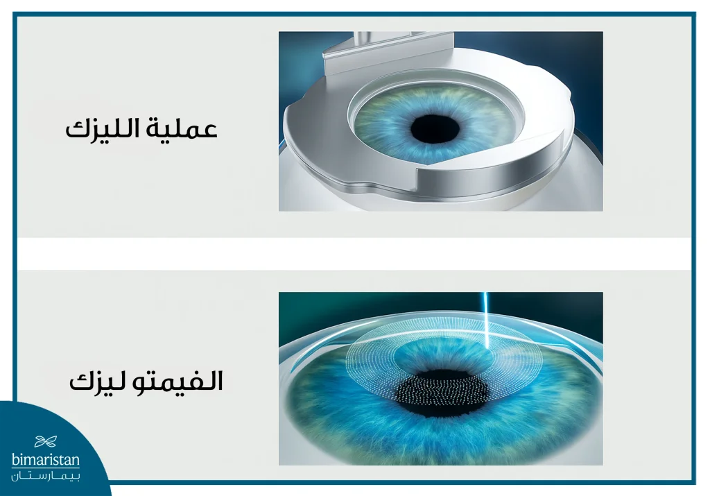 تكلفة عملية الليزك في تركيا 2025: رحلة نحو الوضوح 3 صورة توضح الفرق بين عملية الليزك وعملية الفيمتو ليزك