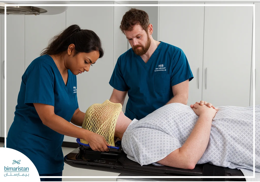 Proton Therapy: State-Of-The-Art Cancer Treatment With High Precision And Fewer Side Effects 4 Medical Team Positioning Patient With Head Mask Before Proton Therapy Session.