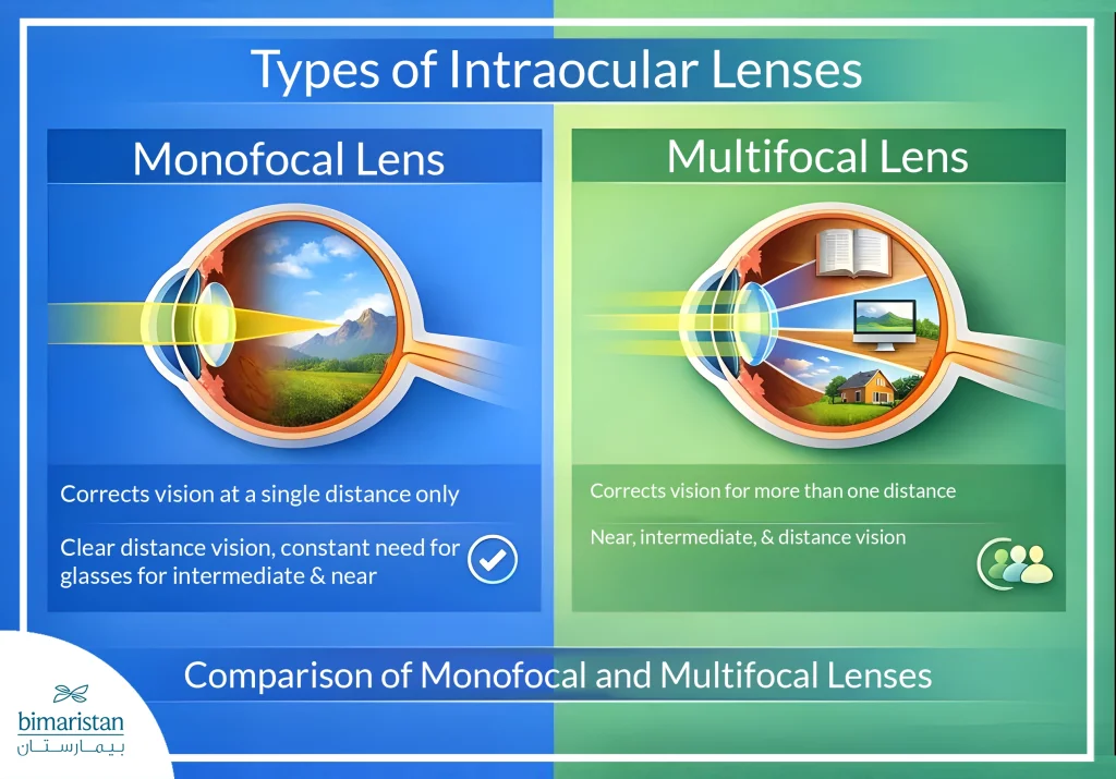 Multifocal Lenses After Cataract Surgery: Benefits, Results, And What To Expect 4 Illustration Comparing Monofocal And Multifocal Lenses In Terms Of Single-Distance Versus Multi-Distance Vision Correction