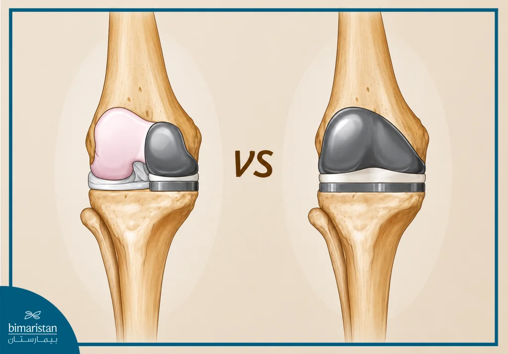 A Simplified Illustration Showing The Difference Between Total And Partial Knee Replacement.